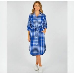 Zara Shirt Dress Womens XS Blue White Check Plaid‎ Belted Cottagecore Farmhouse